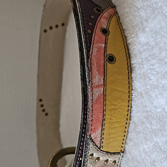 Fossil | Women's Y2K Lyla Patchwork Bright Multi Metallic Color Studs Belt Sz L - Picture 9 of 14